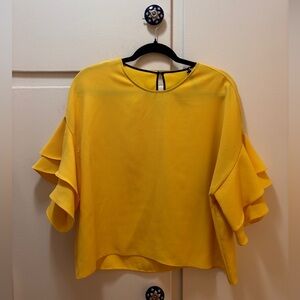 Zara Yellow Ruffle Sleeve Blouse